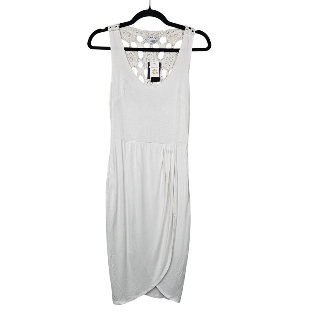 Bebe Dress Womens XS White Crochet Back Faux Wrap Tank Sundress Summer Beach - Picture 2 of 13